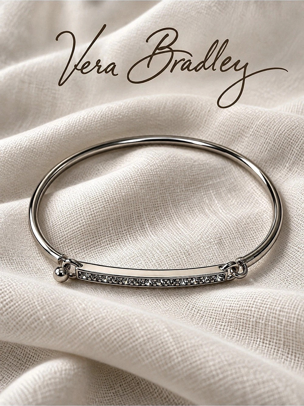 Vera Bradley Crystal Bar Bangle Bracelet in Silver Like New 250